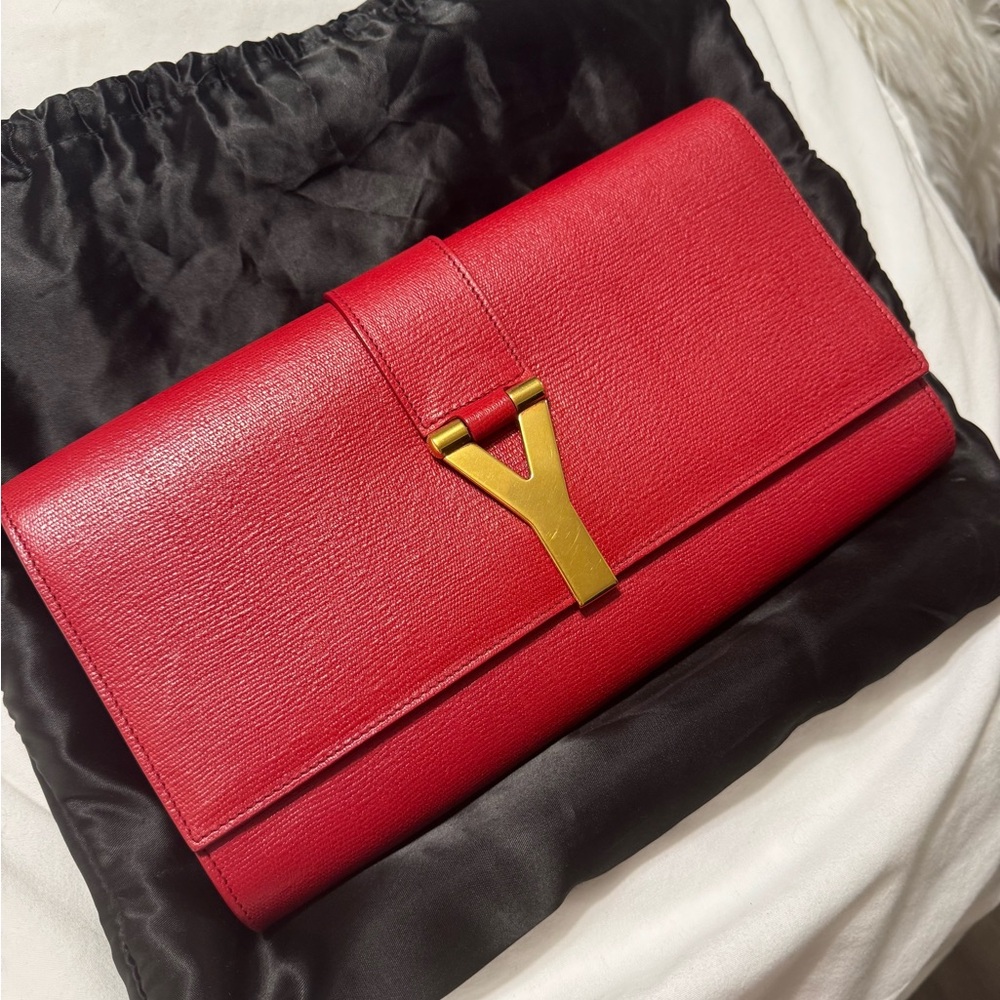 Saint Laurent 'Y' Sac Ligne Leather Clutch Red